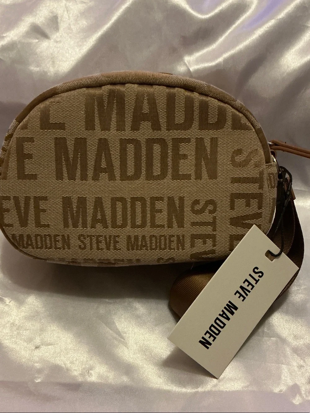 Steve Madden Tan Logo Wristlet/Toiletry Bag